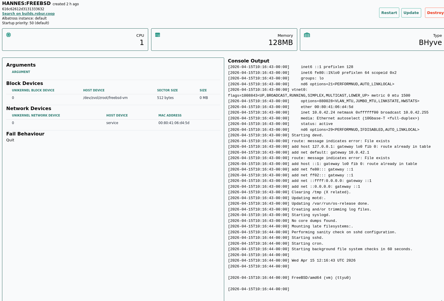 Console output of a FreeBSD VM